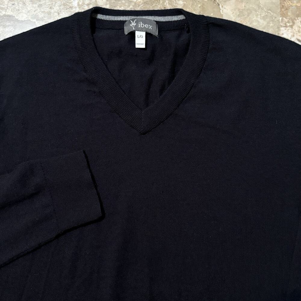 Ibex Merino Wool Sweater Mens Large Blue V Neck Lightweight Base Layer Hiking